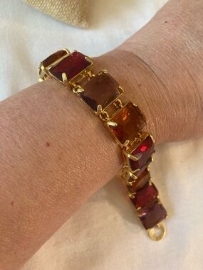 Jeweled Panel Linked Signed Bracelet